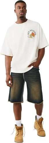 True Religion Men’s Vinny Super T Flap Baggy Fray Short – Super T Stitching, Horseshoe Detailing in Kuwait