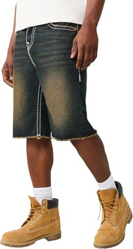 True Religion Men’s Vinny Super T Flap Baggy Fray Short – Super T Stitching, Horseshoe Detailing in Kuwait