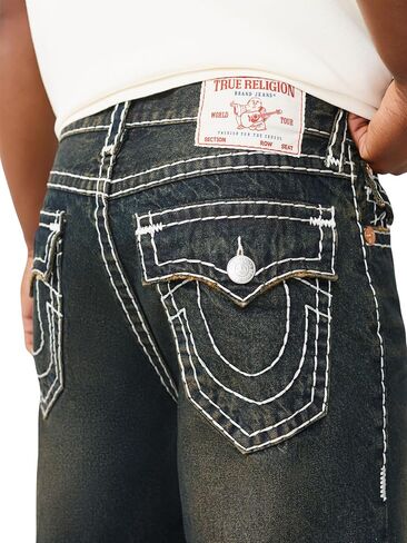 True Religion Men’s Vinny Super T Flap Baggy Fray Short – Super T Stitching, Horseshoe Detailing in Kuwait