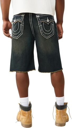 True Religion Men’s Vinny Super T Flap Baggy Fray Short – Super T Stitching, Horseshoe Detailing in Kuwait