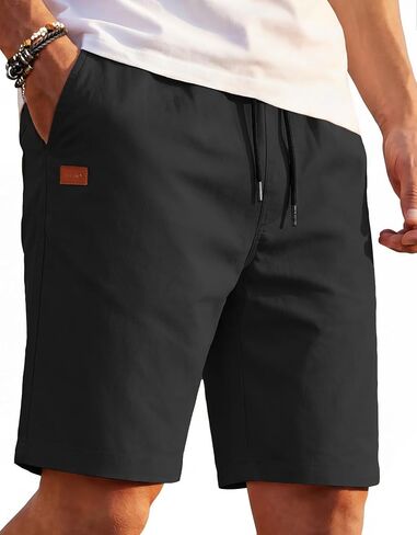 COOFANDY Men's Casual Shorts 9'' Cotton Drawstring Elastic Waist Lightweight Summer Beach Shorts with Pockets in Saudi Arabia