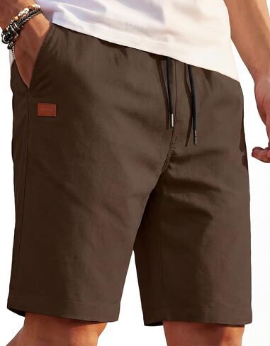 COOFANDY Men's Casual Shorts 9'' Cotton Drawstring Elastic Waist Lightweight Summer Beach Shorts with Pockets in Saudi Arabia