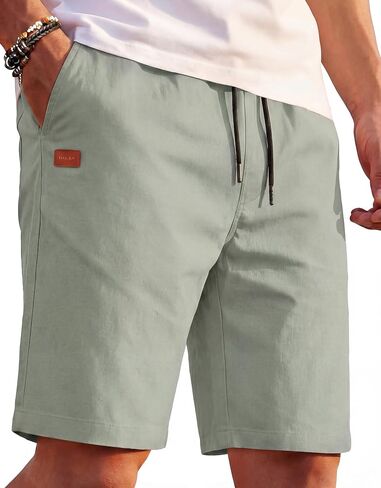 COOFANDY Men's Casual Shorts 9'' Cotton Drawstring Elastic Waist Lightweight Summer Beach Shorts with Pockets in Saudi Arabia