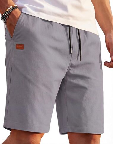 COOFANDY Men's Casual Shorts 9'' Cotton Drawstring Elastic Waist Lightweight Summer Beach Shorts with Pockets in Saudi Arabia