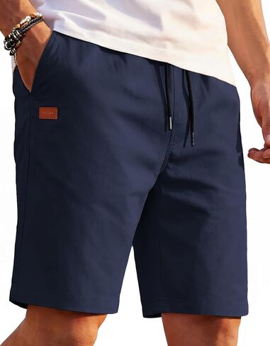 COOFANDY Men's Casual Shorts 9'' Cotton Drawstring Elastic Waist Lightweight Summer Beach Shorts with Pockets in Saudi Arabia