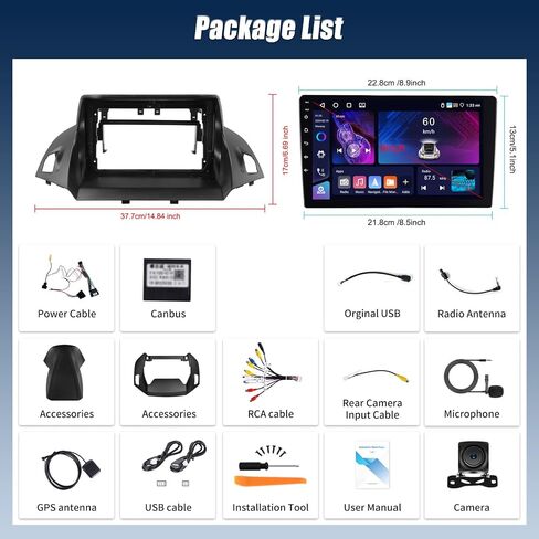 2G+64G for Ford Fusion Ford Mondeo 2013-2019 Radio Android 13 Car Stereo, Wireless Apple CarPlay Andriod Auto, 9 Inch GPS Navigation HiFi Audio/WiFi/Mirror Link/FM/RDS SWC + Backup Camera MIC in Kuwait