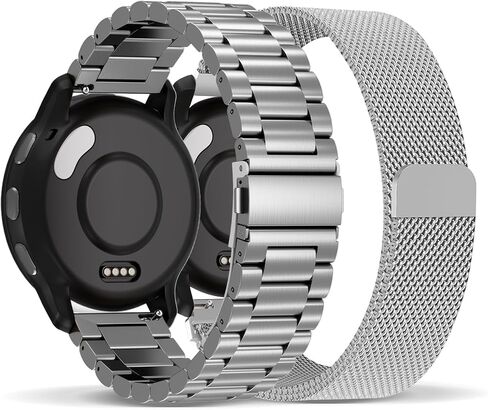 متوافق مع سوار ساعة Garmin Vivoactive 5/Vivoactive 6/3، 20 مم من الفولاذ المقاوم للصدأ 2 عبوة من المعدن والشبك لسوار المعصم لـ Forerunner 165/55/245/570-42 مم/Venu/Venu Sq للنساء والرجال in Kuwait