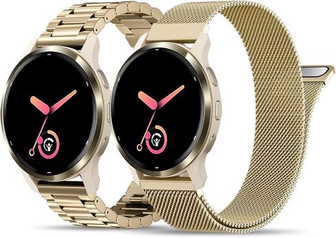 متوافق مع سوار ساعة Garmin Vivoactive 5/Vivoactive 6/3، 20 مم من الفولاذ المقاوم للصدأ 2 عبوة من المعدن والشبك لسوار المعصم لـ Forerunner 165/55/245/570-42 مم/Venu/Venu Sq للنساء والرجال in Kuwait