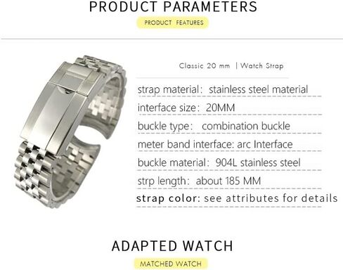 904L Solid Stainless Steel Watchband For Rolex Strap GMT Master II Wrist Watch Band Bracelet Jubilee with Oyster Clasp in Saudi Arabia