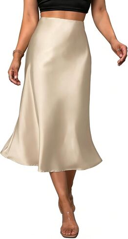 Women's Satin Midi Skirt Elegant Fishtail Silk A Line Casual Skirts for Party Wedding in Saudi Arabia