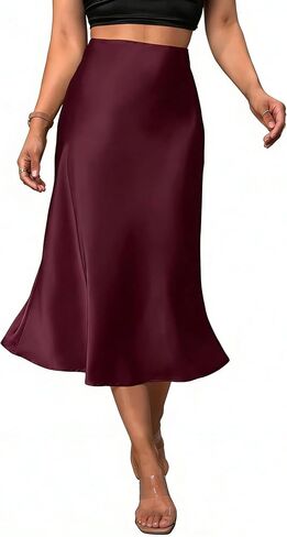 Women's Satin Midi Skirt Elegant Fishtail Silk A Line Casual Skirts for Party Wedding in Kuwait