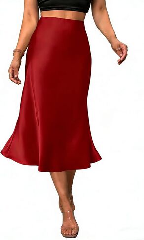 Women's Satin Midi Skirt Elegant Fishtail Silk A Line Casual Skirts for Party Wedding in Kuwait