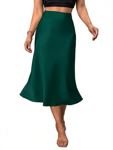 Women's Satin Midi Skirt Elegant Fishtail Silk A Line Casual Skirts for Party Wedding in Kuwait