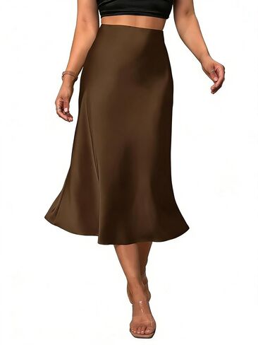 Women's Satin Midi Skirt Elegant Fishtail Silk A Line Casual Skirts for Party Wedding in Kuwait