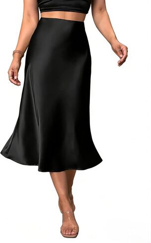 Women's Satin Midi Skirt Elegant Fishtail Silk A Line Casual Skirts for Party Wedding in Kuwait