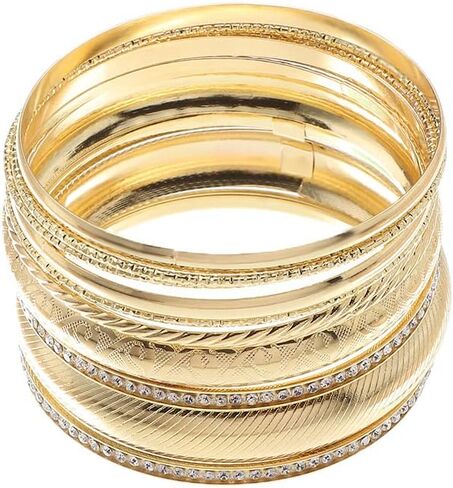 COLORFUL BLING Boho Gold Indian Multi Cuff Bangle Bracelet Layered Rhinestone Pearl Stackable Cable Smooth Bracelet Set Bohemian Jewelry for Women-rhinestone in Saudi Arabia