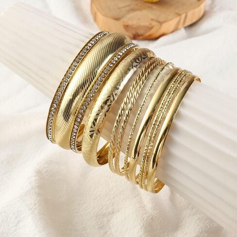 COLORFUL BLING Boho Gold Indian Multi Cuff Bangle Bracelet Layered Rhinestone Pearl Stackable Cable Smooth Bracelet Set Bohemian Jewelry for Women-rhinestone in Saudi Arabia