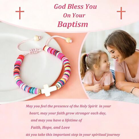 Baptism Cross Bracelet for Girl Gifts, First Communion Confirmation Christening Gifts for Boys, Kids,Teenage Girls, Daughter Granddaughter Godchild Niece Sister in Saudi Arabia