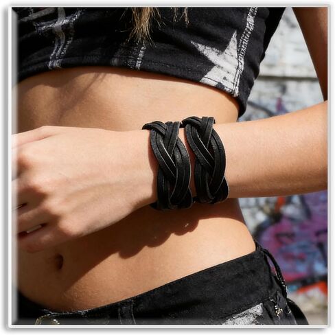 Xusamss Female Leather Cuff Bracelet Braided Wide Wristband Punk Rock Western Vintage Adjustable Wrist Bracelet Gothic Jewelry in Kuwait