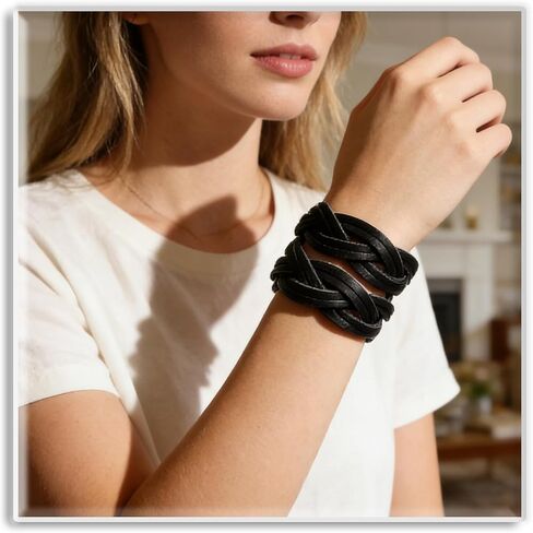Xusamss Female Leather Cuff Bracelet Braided Wide Wristband Punk Rock Western Vintage Adjustable Wrist Bracelet Gothic Jewelry in Kuwait