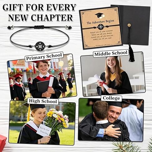 Ayland Compass Graduation Bracelet 2026, Graduation Gift for Her Him the Adventure Begins Bracelet, Adjustable Unisex Bracelet for College University Middle High School Student Grad Present in Saudi Arabia