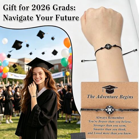 Ayland Compass Graduation Bracelet 2026, Graduation Gift for Her Him the Adventure Begins Bracelet, Adjustable Unisex Bracelet for College University Middle High School Student Grad Present in Saudi Arabia