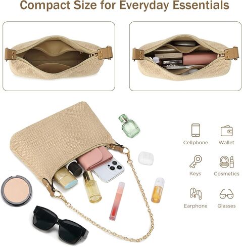 ALUDAPIJU Straw Shoulder Bag for Women Summer Small Boho Woven Shoulder Purse Beach Vacation Tote Bag Handbag in Kuwait