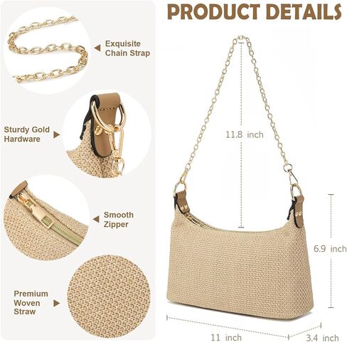 ALUDAPIJU Straw Shoulder Bag for Women Summer Small Boho Woven Shoulder Purse Beach Vacation Tote Bag Handbag in Kuwait