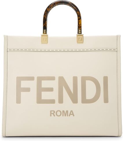 FENDI Pre-loved White Calfskin Sunshine Shopper Medium, White in Kuwait