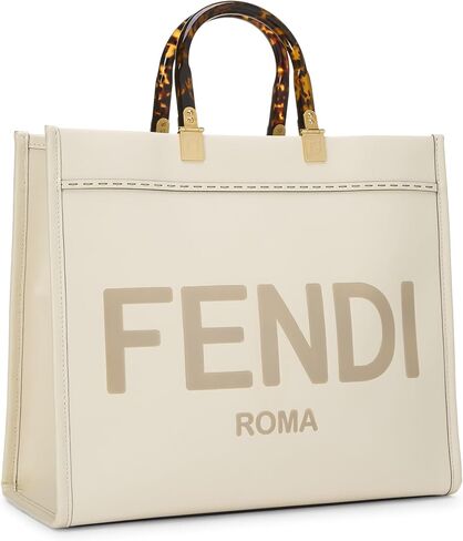 FENDI Pre-loved White Calfskin Sunshine Shopper Medium, White in Kuwait