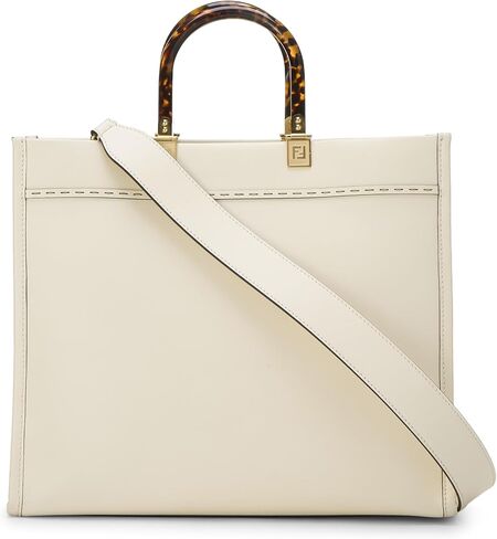 FENDI Pre-loved White Calfskin Sunshine Shopper Medium, White in Kuwait