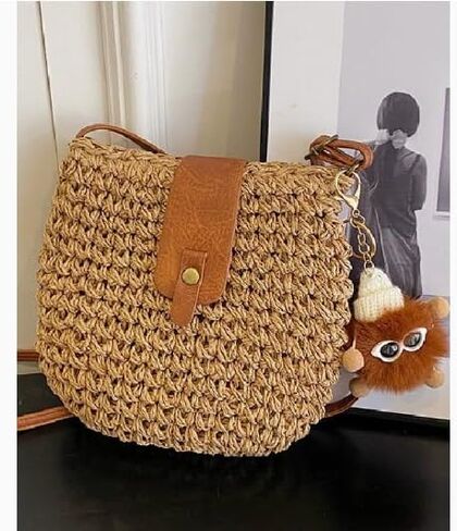 Straw Crossbody Bag,Handmade Casual Beach Purse,Cute Womens Small Handbag,Ladies' Handmade Hobo Tote in Saudi Arabia