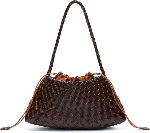 Small Woven Purse for Women, Vegan Leather Shoulder Bag, Slouchy Tote Bag with Inner Drawstring Pouch, Underarm Handbag in Saudi Arabia