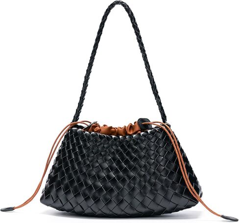 Small Woven Purse for Women, Vegan Leather Shoulder Bag, Slouchy Tote Bag with Inner Drawstring Pouch, Underarm Handbag in Saudi Arabia