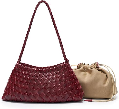 Small Woven Purse for Women, Vegan Leather Shoulder Bag, Slouchy Tote Bag with Inner Drawstring Pouch, Underarm Handbag in Saudi Arabia