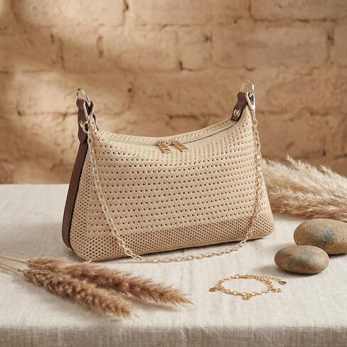 Crochet Shoulder Bag for Women Soft Mesh Woven Beach Shoulder Purse Handbag Summer Vacation Casual Knit Shoulder Hobo Bag in Saudi Arabia