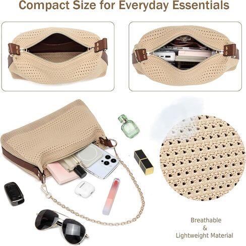 Crochet Shoulder Bag for Women Soft Mesh Woven Beach Shoulder Purse Handbag Summer Vacation Casual Knit Shoulder Hobo Bag in Saudi Arabia