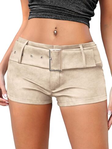 ELLEVEN Low Rise Faux Leather Mini Shorts for Women,Stretchy Micro Booty Shorts with Belt Sexy Concert Club Outfits in Kuwait