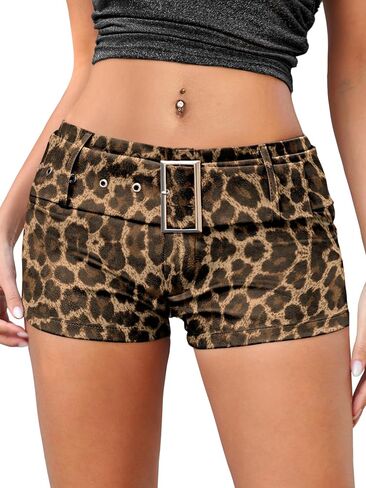 ELLEVEN Low Rise Faux Leather Mini Shorts for Women,Stretchy Micro Booty Shorts with Belt Sexy Concert Club Outfits in Kuwait