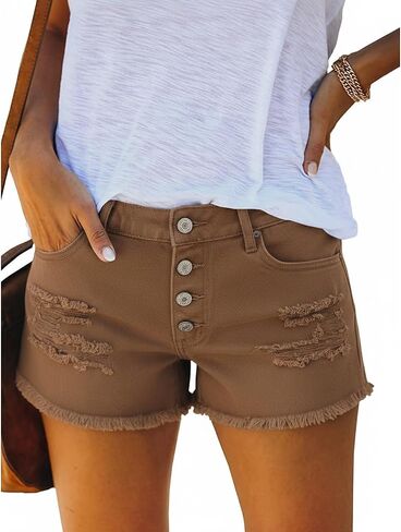 Women's Mid Rise Ripped Stretchy Jean Shorts Frayed Raw Hem Casual Denim Shorts 2026 in Kuwait