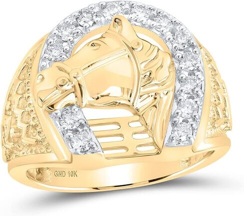 Jewels By Lux 10K White Or Yellow Gold Mens Round Diamond Horseshoe Ring, Mens Size: 8-12 in Kuwait