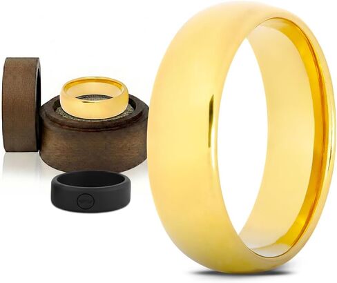 Gentlemen's Bands Stoic Men’s Tungsten Carbide Wedding Band 7mm Gold Polished Domed Ring Comfort Fit | Scratch Resistant Durable Mens Wedding Ring | Classic Gold Band for Men Engagement Anniversary in Saudi Arabia