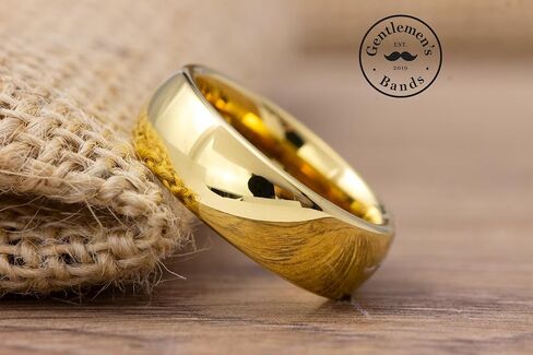 Gentlemen's Bands Stoic Men’s Tungsten Carbide Wedding Band 7mm Gold Polished Domed Ring Comfort Fit | Scratch Resistant Durable Mens Wedding Ring | Classic Gold Band for Men Engagement Anniversary in Saudi Arabia