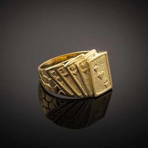 Solid 14k Yellow Gold Lucky Nugget Band Royal Flush of Hearts Poker Ring in Saudi Arabia