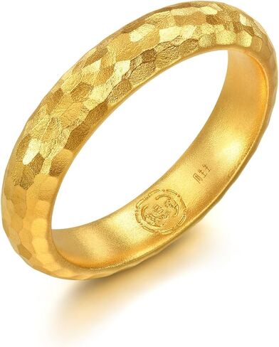 CHOW SANG SANG Cultural Blessings 999.9 24K Solid Gold Price-by-Weight Gold Hammered Finished 4mm, 5mm Band Ring for Women and Men 94176R 94177R in Kuwait