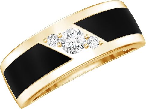 Certified Lab Grown Diamond Mens Wedding Band, Ef-Vs Quality, Black Enamel Diamond Ring - With Jewelry Box in Kuwait