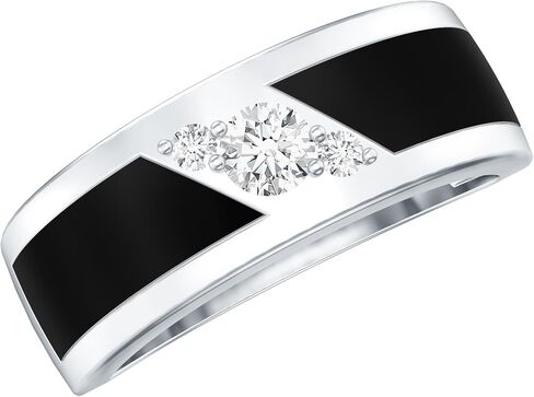 Certified Lab Grown Diamond Mens Wedding Band, Ef-Vs Quality, Black Enamel Diamond Ring - With Jewelry Box in Kuwait