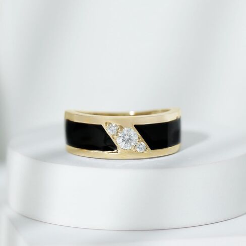 Certified Lab Grown Diamond Mens Wedding Band, Ef-Vs Quality, Black Enamel Diamond Ring - With Jewelry Box in Kuwait