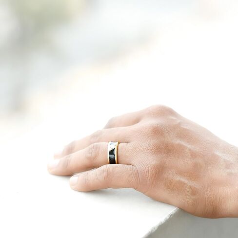 Certified Lab Grown Diamond Mens Wedding Band, Ef-Vs Quality, Black Enamel Diamond Ring - With Jewelry Box in Kuwait