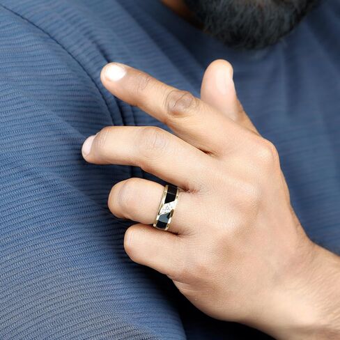 Certified Lab Grown Diamond Mens Wedding Band, Ef-Vs Quality, Black Enamel Diamond Ring - With Jewelry Box in Kuwait